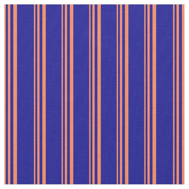 Coral & Dark Blue Coloured Striped Pattern Fabric (Close Up)