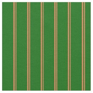 Coral & Dark Green Lined Pattern Fabric