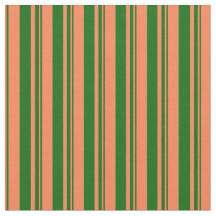 Coral & Dark Green Lines/Stripes Pattern Fabric