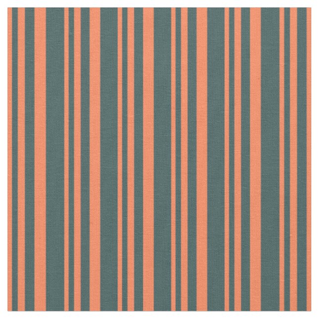 Coral & Dark Slate Grey Lines Fabric (Close Up)