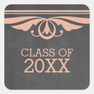 Coral Deco Chalkboard Graduation Stickers
