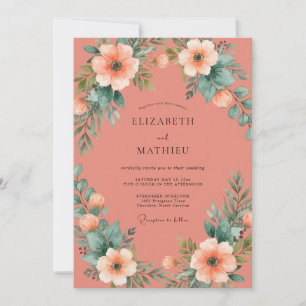 Coral Delicate Bloom Wedding Invitation