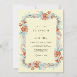 Coral Delicate Botanical Romance Wedding Invitation
