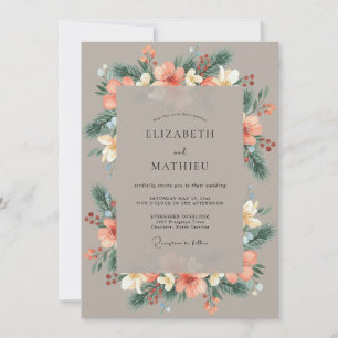 Coral Delicate Floral Bloom Wedding Invitation