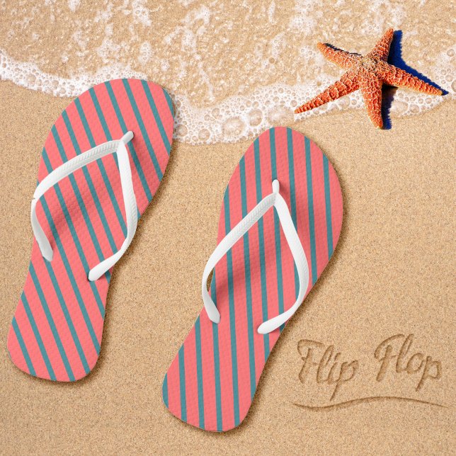 Coral Diagonal Stripes Flip Flops (Creator Uploaded)