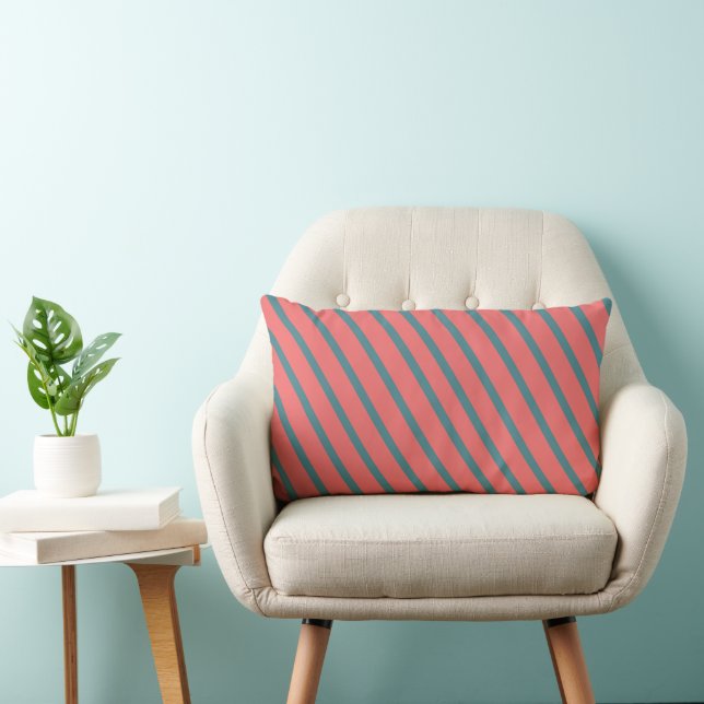 Coral Diagonal Stripes Lumbar Pillow (Chair)