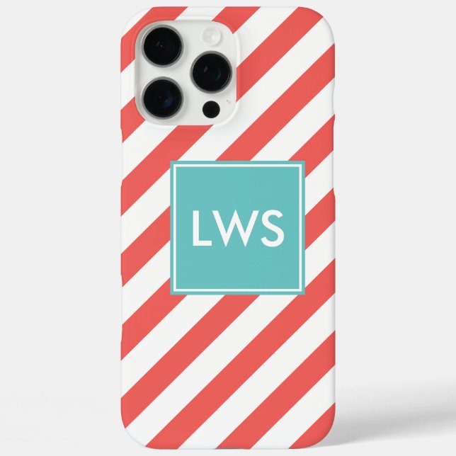 Coral Diagonal Stripes Monogram Case-Mate iPhone Case (Back)
