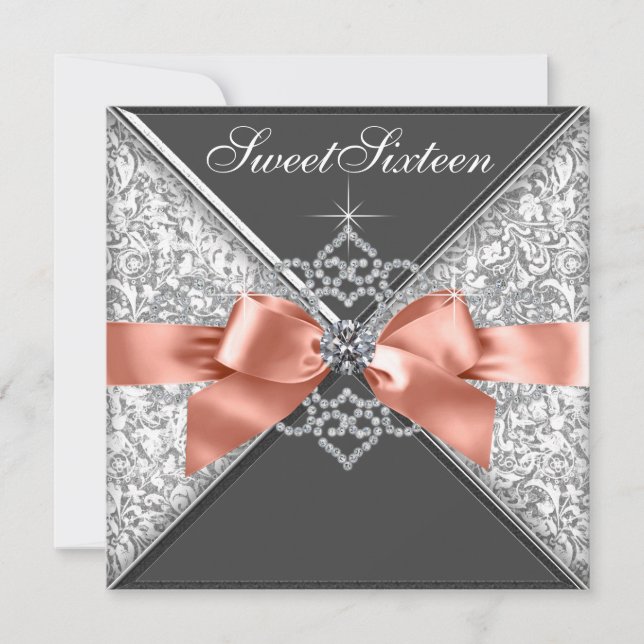 Coral Diamond Sweet 16 Anniversaire Invitations (Devant)