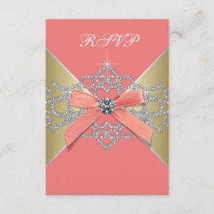 Coral Diamonds Coral Gold Birthday Party RSVP Card