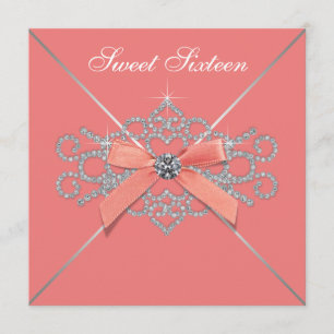 Coral Diamonds Coral Sweet 16 Birthday Party Invitation