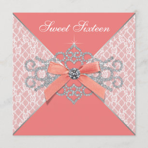 Coral Diamonds Coral Sweet 16 Birthday Party Invitation