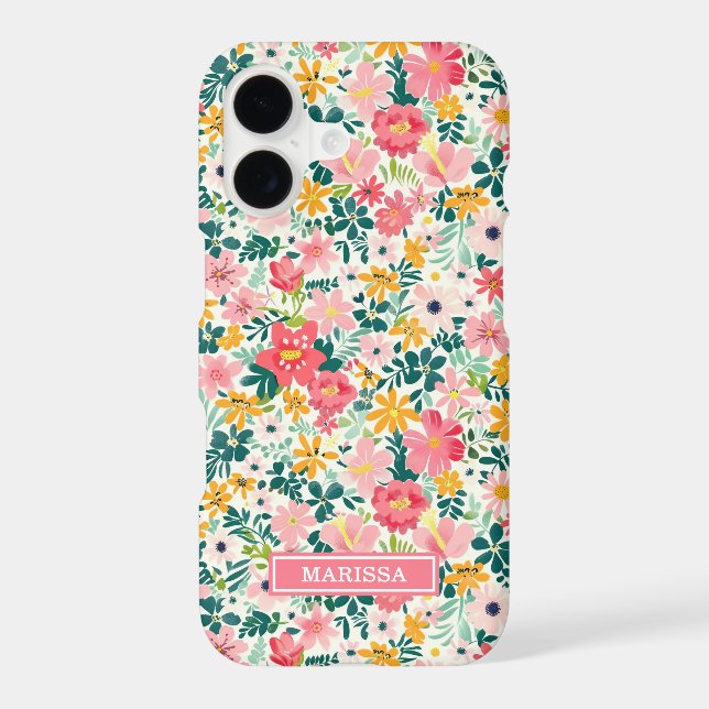 Coral Ditsy Flowers Monogrammed (Back)