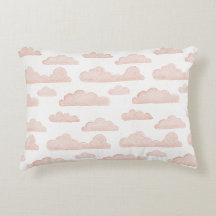 Coral Dreamtime Watercolor Clouds Accent Pillow