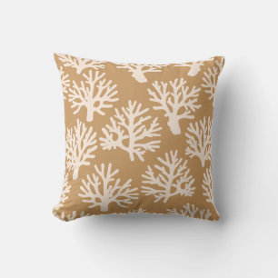 Coral Drift Brown Cream Throw Pillow