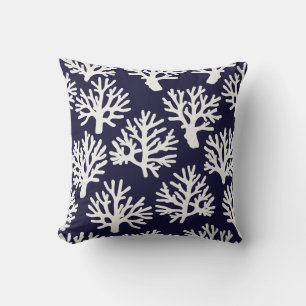 Coral Drift Navy White Throw Pillow