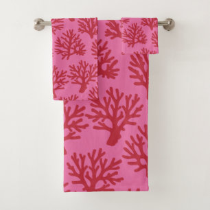 Coral Drift Red Pink Bath Towel Set