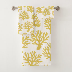 Coral Drift Yellow Bath Towel Set