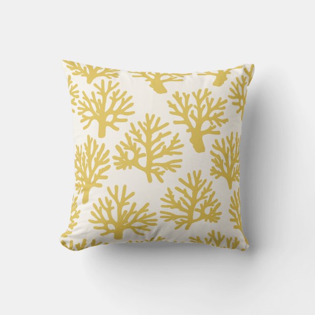 Coral Drift Yellow White Throw Pillow (Front)