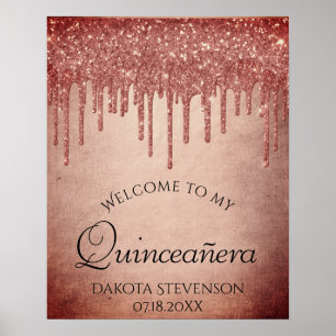Coral Drip Sweet 16 Trendy Melting Glitter Pour Poster