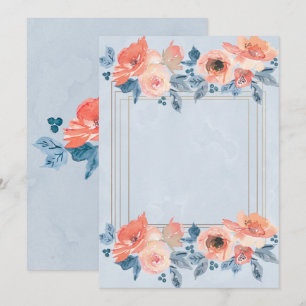 Coral Dusty Blue Gold Will You Be My Bridesmaid Invitation