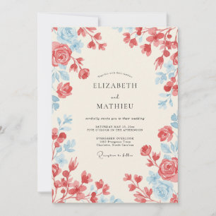 Coral Dusty Blue Romantic Spring Wedding Invitation