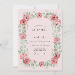 Coral Dusty Sage Leafy Wedding Invitation