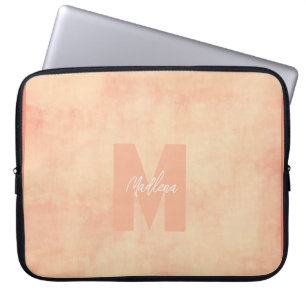 Coral Earthy Pastel Tones Monogrammed Chic Laptop Sleeve