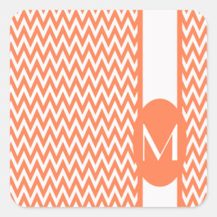 Coral Elegant Chevron Design with monogram Square Sticker