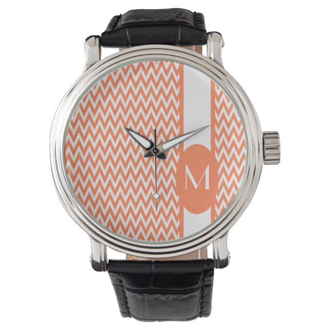 Coral Elegant Chevron Design with monogram Watch (Front)