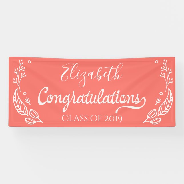 Coral Elegant Chic Graduation Class of 2019 Banner (Horizontal)