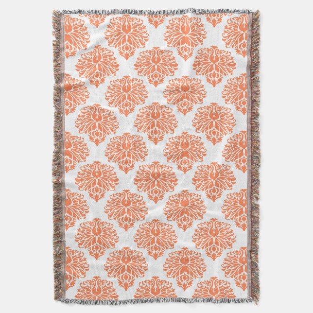 Coral Elegant Damask Throw Blanket (Front Vertical)