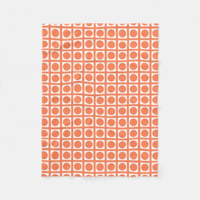 Coral Elegant Grid Dots Fleece Blanket (Front)