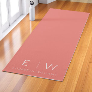 Coral Elegant Modern Minimalist Monogram Name Yoga Mat