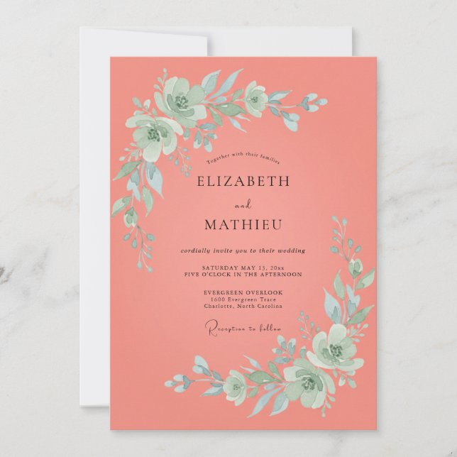 Coral Ethereal Springtime Wedding Invitation (Front)