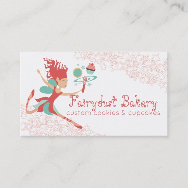 Coral fairy magic whisk cookie cupcake bakery business card (Front)