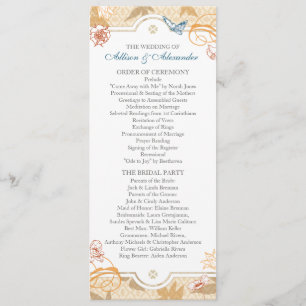 Coral Fall Bohemian Autumn Floral Wedding Program