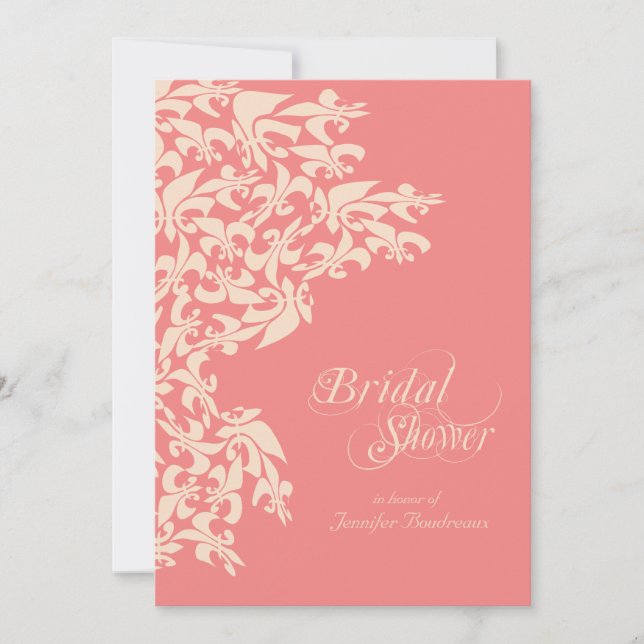 Coral Fancy Fleur de Lis Damask Bridal Shower Invitation (Front)