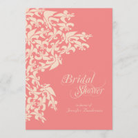 Coral Fancy Fleur de Lis Damask Bridal Shower