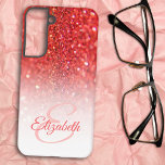 Coral Faux Glitter Ombre Chic Monogram Gift Idea  Samsung Galaxy Case<br><div class="desc">This chic ombre design features a coral faux glitter background with template text for a name and initial letter monogram. Personalize the text fields with a name and initial, remove both or one or edit using the design tool to select a font style, size, and colour you like.You can make...</div>