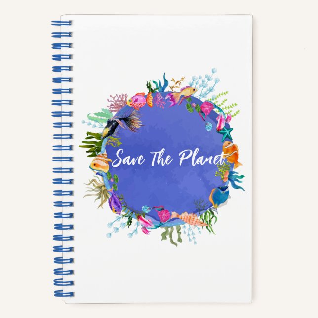 Coral Fish, Ocean Blue Save the Planet Notebook (Front)