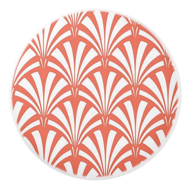 Coral Fizz and White Fans Ceramic Knob (Front)