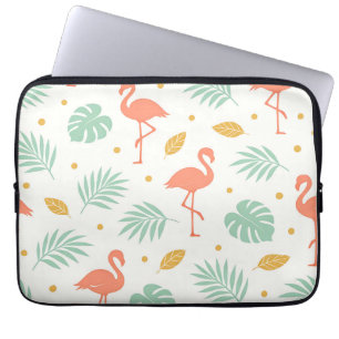 Coral Flamingo Tropical Leaf Pattern Laptop Sleeve