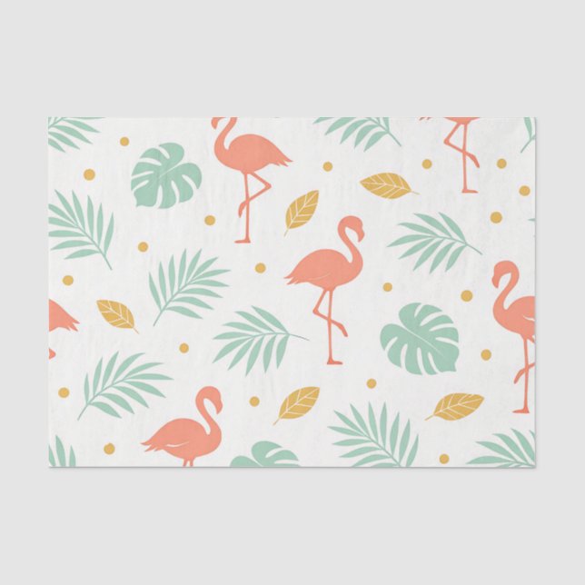 Coral Flamingo Tropical Leaf Pattern Tissue Paper (Front)