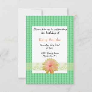 Coral Floral and Diamond Birthday Invitation