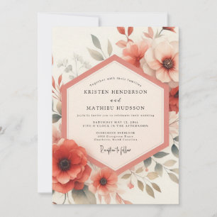 Coral Floral Bloom Wedding Invitation