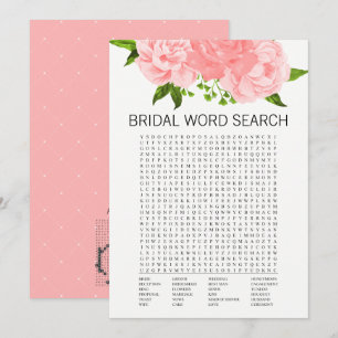 Coral Floral Bridal Shower Word Search Game Card