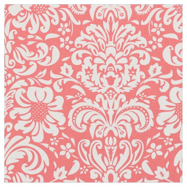 Coral Floral Damask Fabric (Close Up)