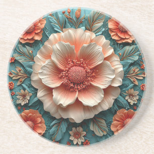 🌸 Coral Floral Elegant Table Decor  Coaster