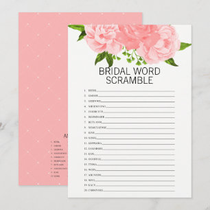Coral Floral Fête des mariées Word Scramble Carte