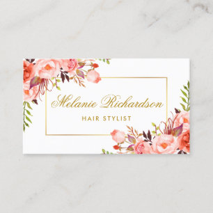 Coral Floral & Gold Hair Stylist Appointment Card
